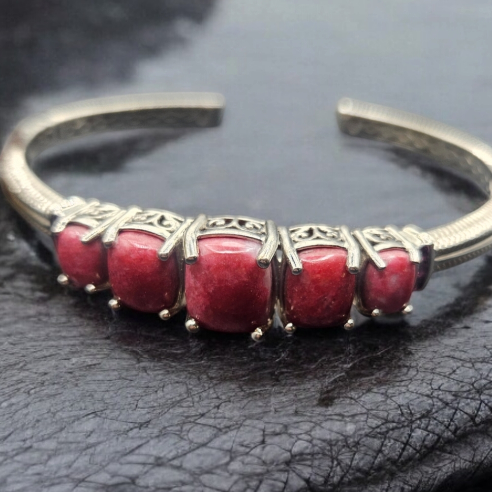 Thulite and Garnet Cuff Bracelet